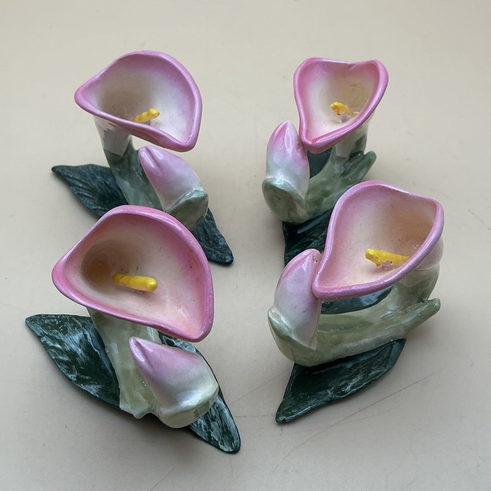 Vintage PIA RPA 1986 Bone China Napkin Rings Pink Calla Lily Hand Painted Set 4